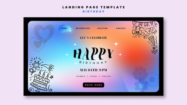 Free PSD gradient birthday celebration landing page