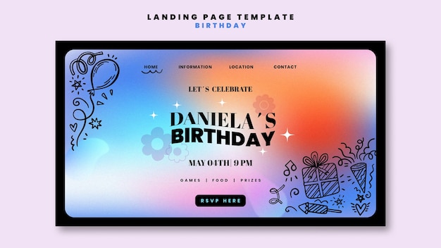 Gradient birthday celebration landing page