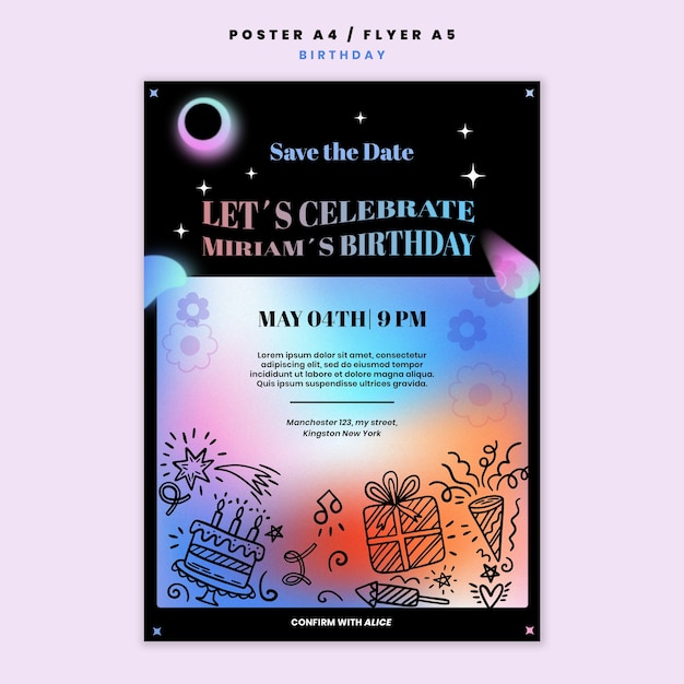 Free PSD gradient birthday celebration poster template