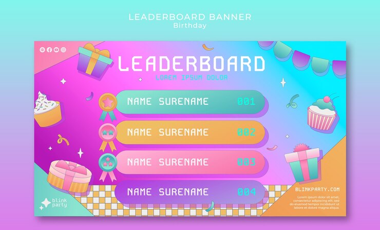 Free PSD gradient birthday party leaderboard banner template