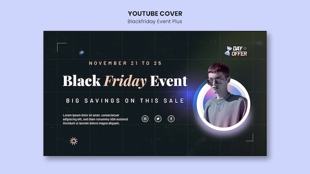 PSD gratuito copertina youtube della promozione del black friday sfumato