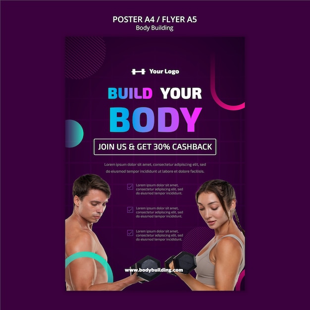 PSD gratuito modello del manifesto di body building gradiente