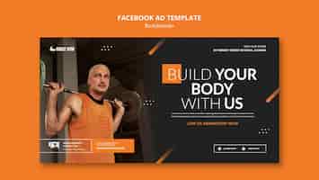 PSD gratuito modello facebook per la formazione di body building in gradiente