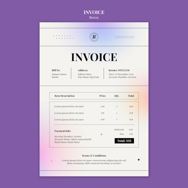 Gradient botox filler invoice template