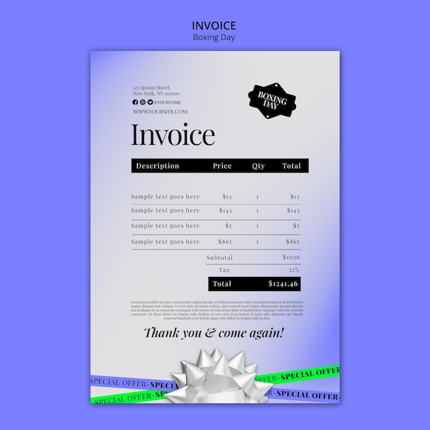 Free PSD gradient boxing day invoice template