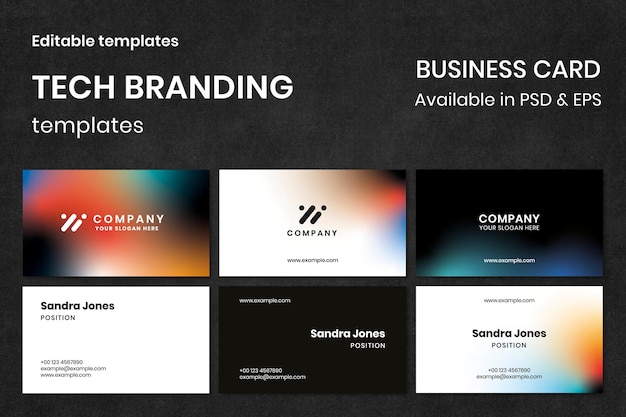 Gradient business card template psd for tech company in modern style collection