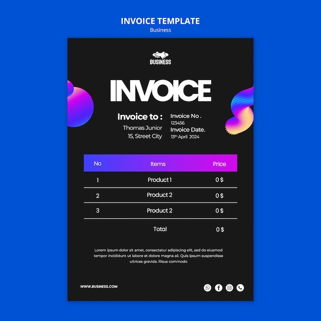 Free PSD gradient business invoice template