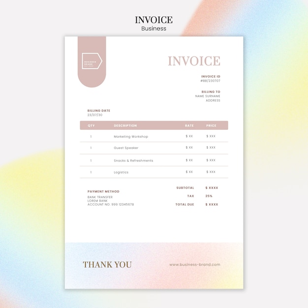 無料PSD 勾配ビジネスプランの請求書