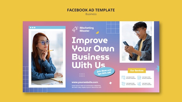 無料PSD グラデーションビジネス戦略facebookテンプレート