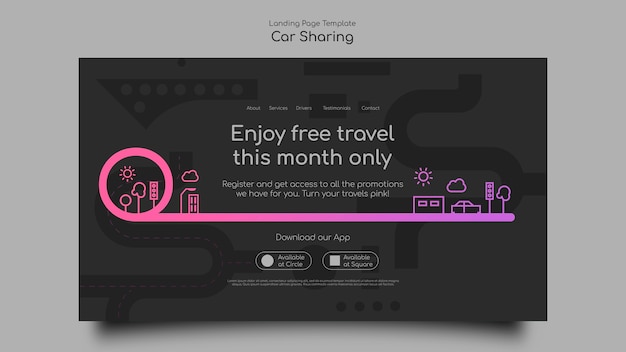 Free PSD gradient car sharing landing page template