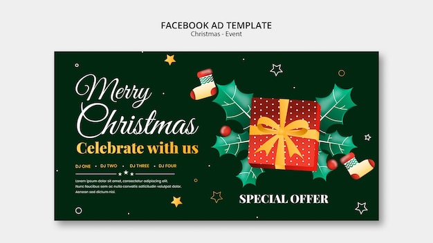 PSD gratuito modello facebook di celebrazione di natale sfumato