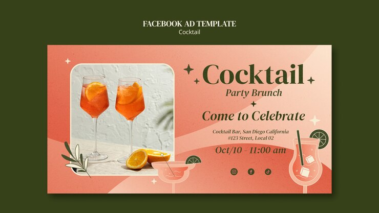 Free PSD gradient cocktail bar facebook template