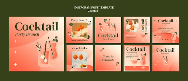 Free PSD gradient cocktail bar  instagram posts