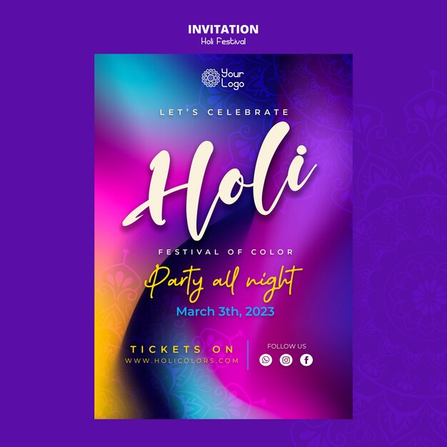 holi invitation card psd