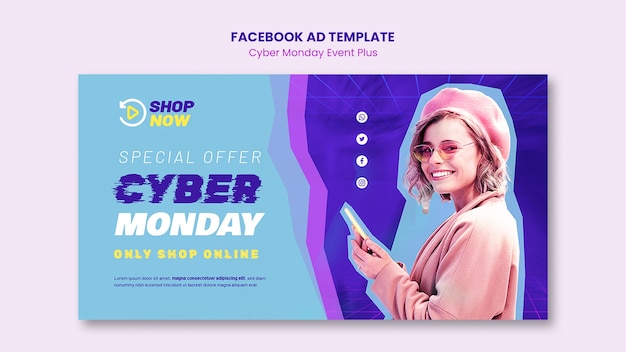 Gradient cyber monday facebook template