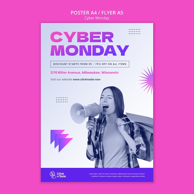 PSD gratuito modello di volantino del cyber monday sfumato