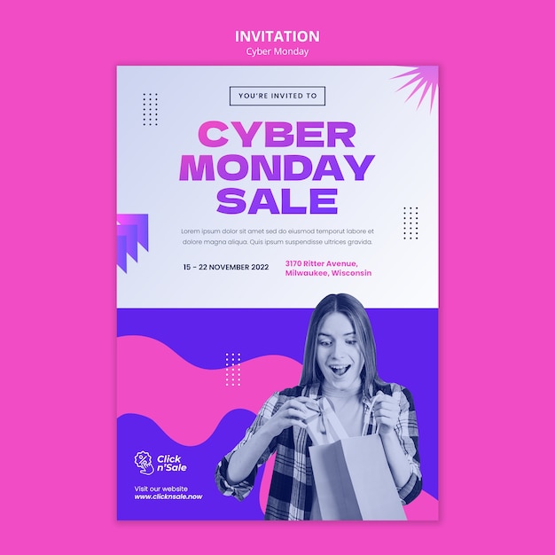 Free PSD gradient cyber monday invitation template