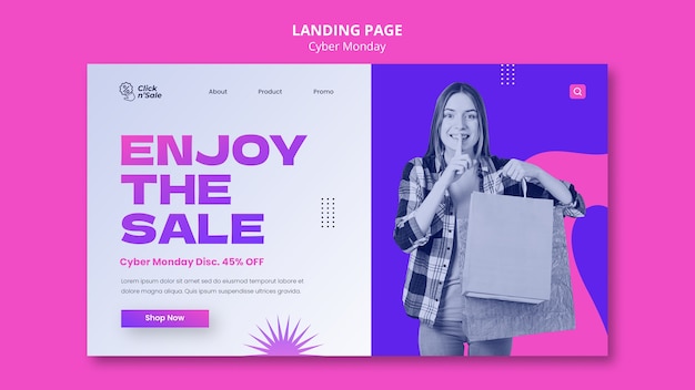 Free PSD gradient cyber monday landing page template