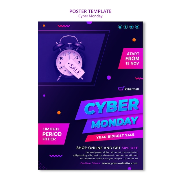 Free PSD gradient cyber monday poster template