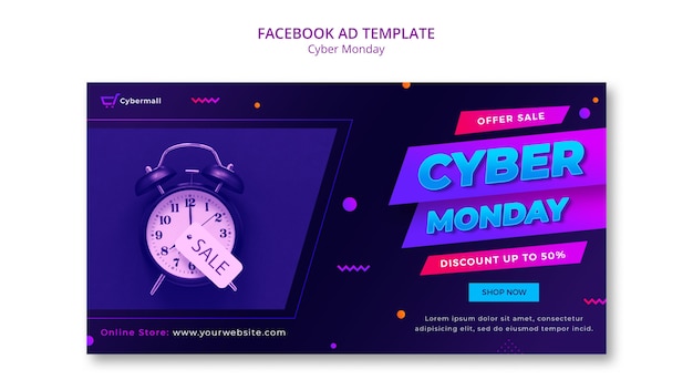 Modello facebook di vendita di cyber monday gradiente