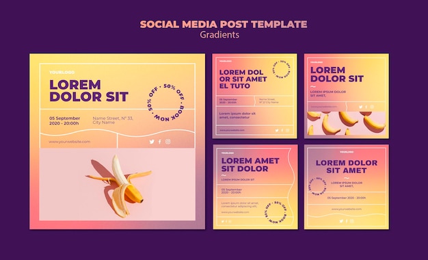 PSD gratuito modello di post sui social media di design a gradiente