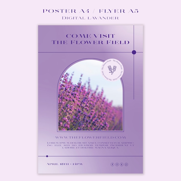 PSD gratuito modello di poster di lavanda digitale sfumato