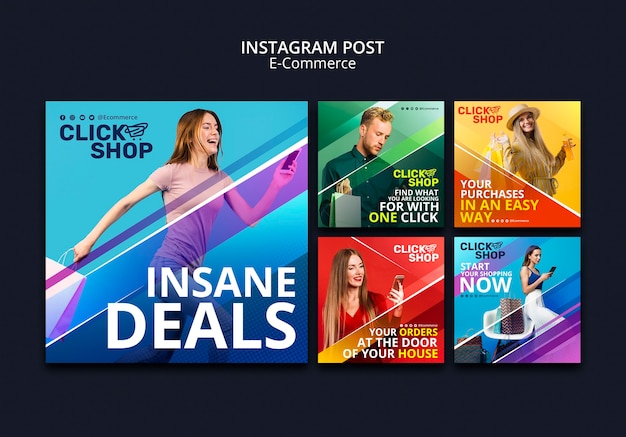 PSD gratuito set di post instagram e-commerce sfumato