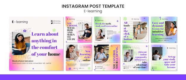 PSD gratuito post di instagram di e-learning sfumati