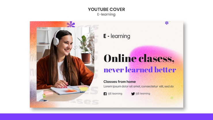 Бесплатный PSD шаблон обложки градиентного электронного обучения youtube