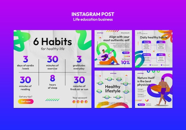 Free PSD gradient education business  instagram posts