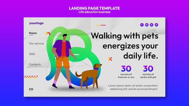 Free PSD gradient education business landing page