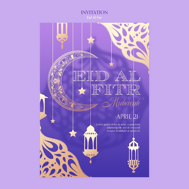 Gradient eid al fitr celebration invitation template