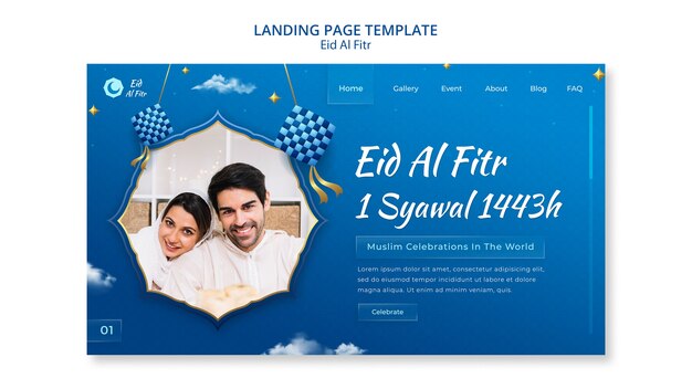 Gradient eid al-fitr landing page template design
