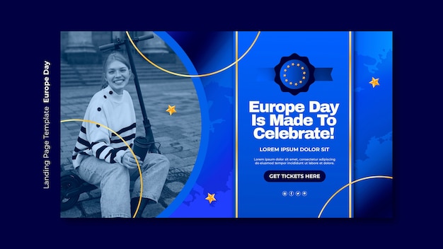 Free PSD gradient europe day landing page template