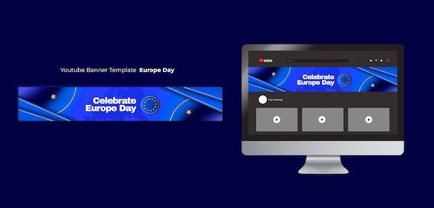 PSD gratuito banner youtube del giorno dell'europa sfumato