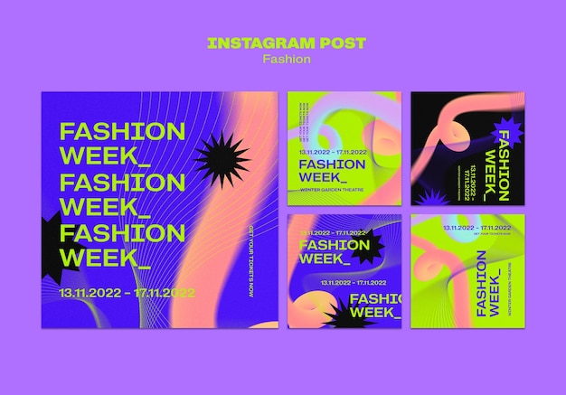 Free PSD gradient fashion concept instagram post set