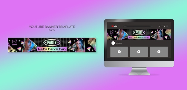 Gradient Fun Party YouTube Banner Template – Free PSD Download