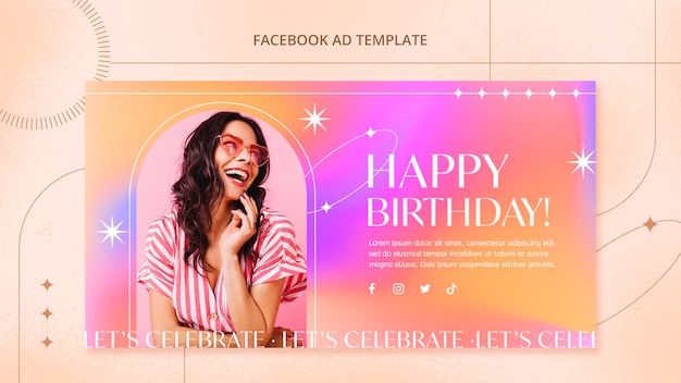 PSD gratuito modello di facebook di buon compleanno sfumato