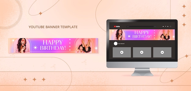 Gradient happy birthday youtube banner template