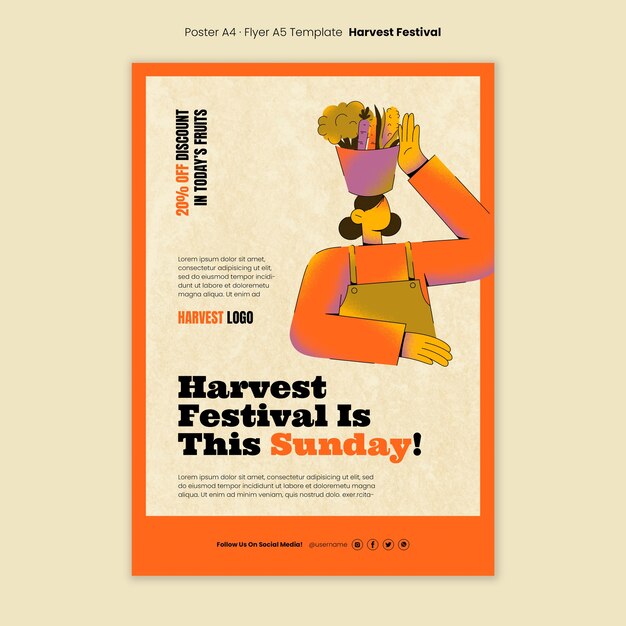 Free PSD gradient harvest festival template design
