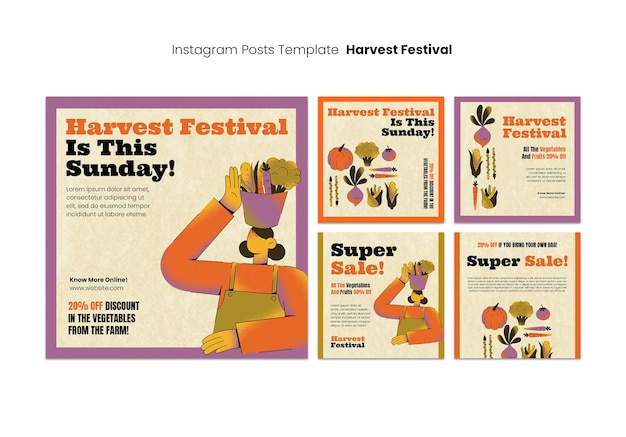 Free PSD gradient harvest festival template design