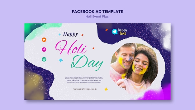 Free PSD gradient holi celebration facebook template