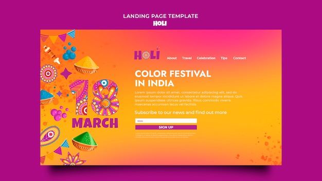 PSD gratuito modello di design del festival holi gradiente