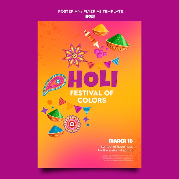 PSD gratuito modello di design del festival holi gradiente