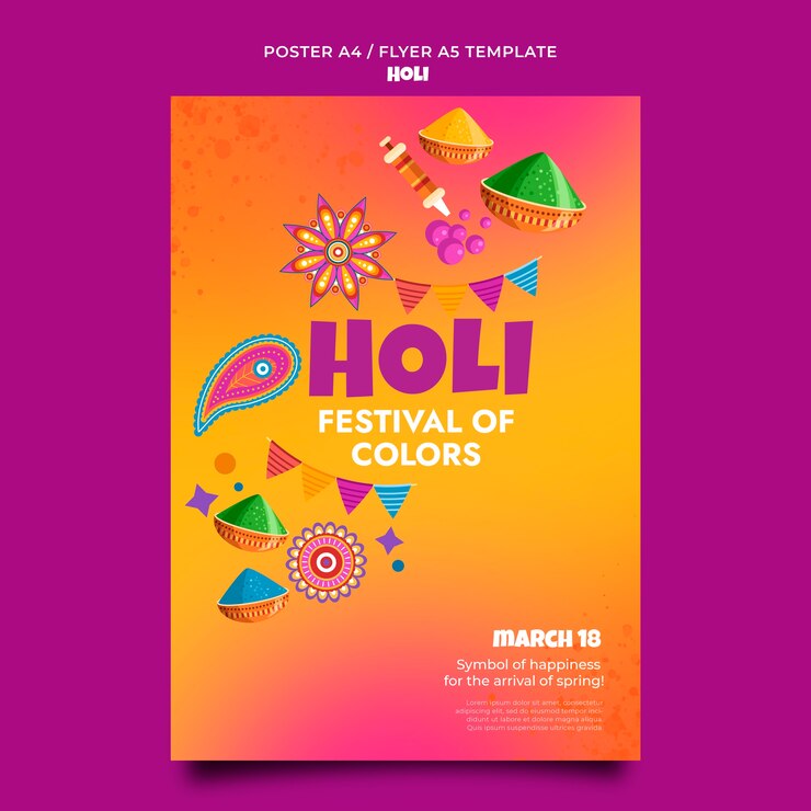 Free PSD gradient holi festival design template