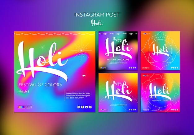 Free PSD gradient holi festival template