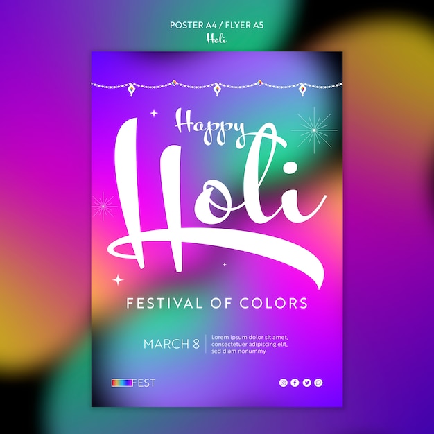 Free PSD gradient holi festival template