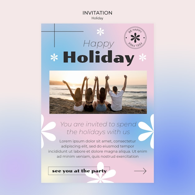 Free PSD gradient holiday trip invitation template