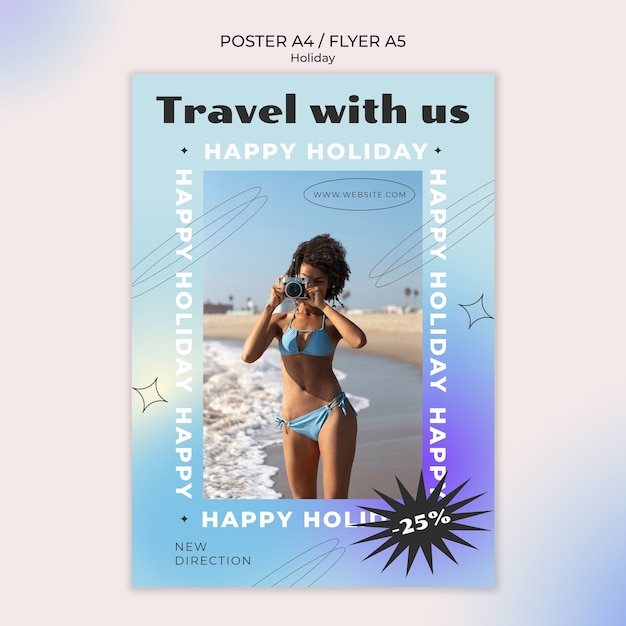 Free PSD gradient holiday trip vertical poster template