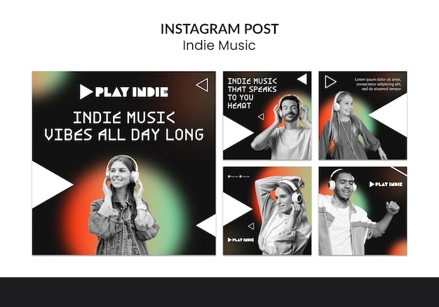 Free PSD gradient indie music instagram posts